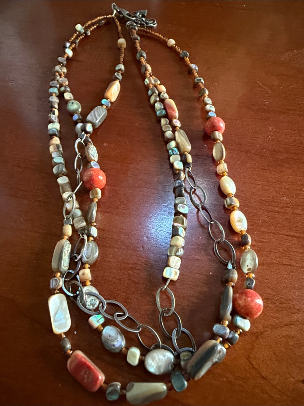Silpada Brown & Coral Multi-Strand Beaded Necklace